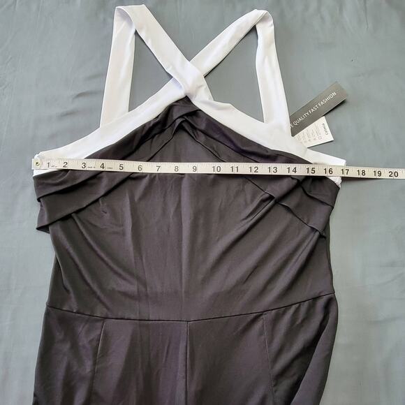 Celmia Collection Black White Pant Jumpsuit NEW Romper Stretch Womens Size L Zip - Picture 7 of 13